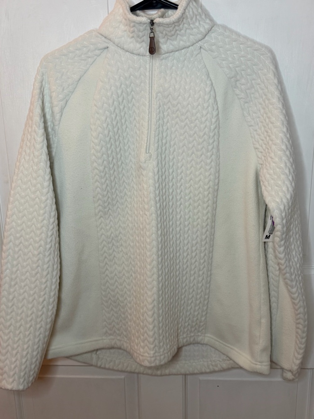 Lands' End White Herringbone Quilted Thick Fleece 1/4 Zip Sweatshirt